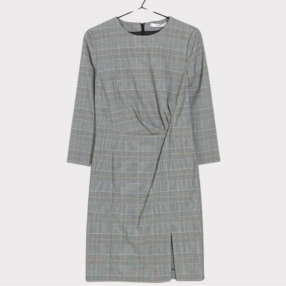 Mango MNG Gray Shift Dress Plaid Long Sleeve Knee Length 4 - Picture 3 of 13